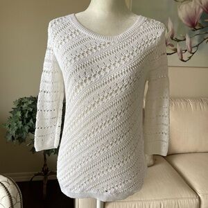 Talbots White Pullover Crewneck 3/4 Sleeve Sweater